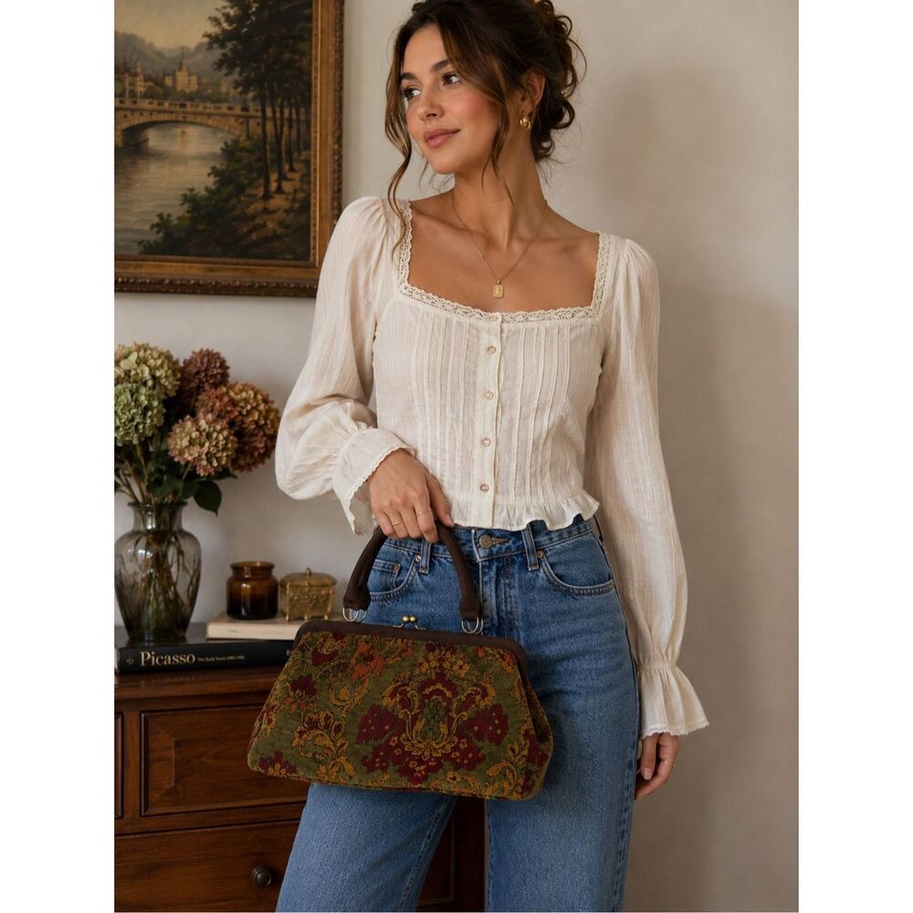 Vintage Old Navy Tapestry Kisslock Handbag Fall 2005 Carpet Bag Purse